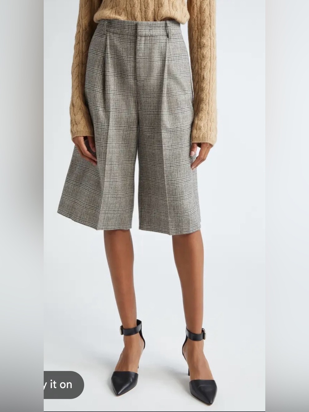 New! Vince Wool Blend Plaid High Waist Wide Leg Shorts Size 10